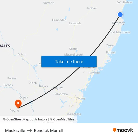 Macksville to Bendick Murrell map