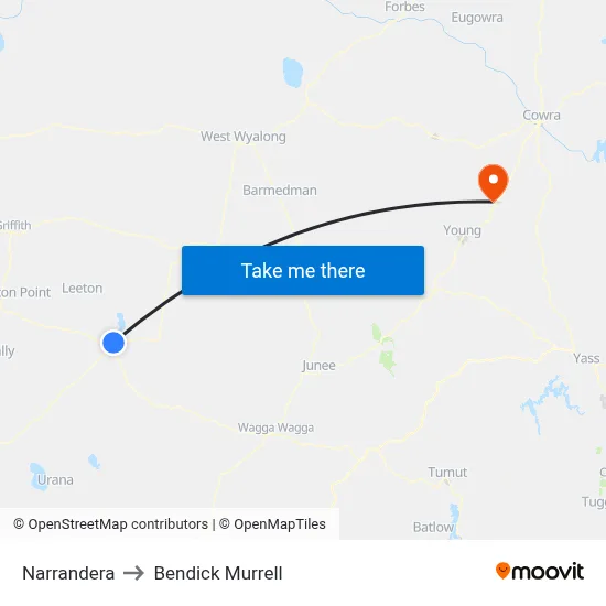 Narrandera to Bendick Murrell map