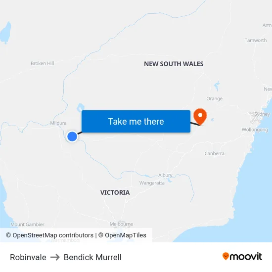 Robinvale to Bendick Murrell map