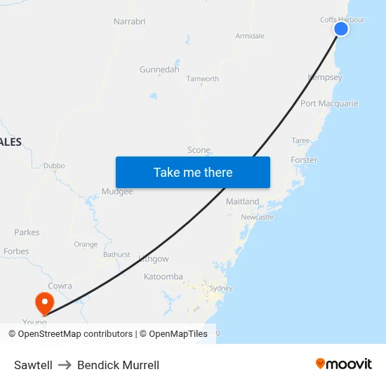 Sawtell to Bendick Murrell map