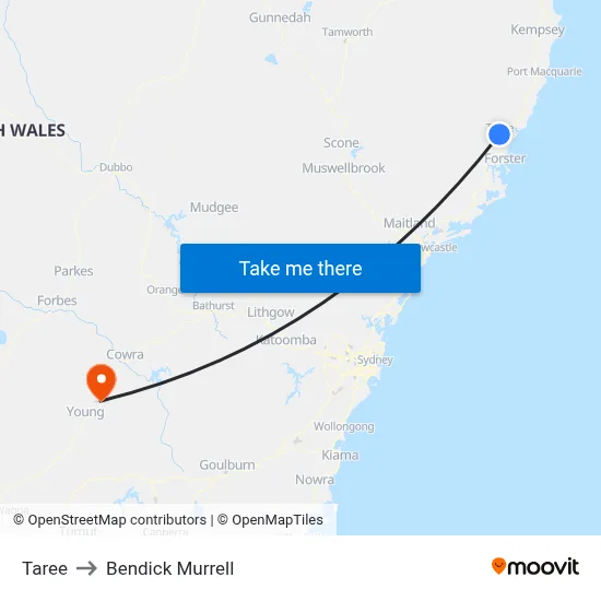 Taree to Bendick Murrell map