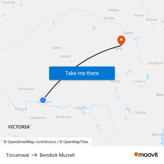 Tocumwal to Bendick Murrell map