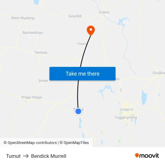 Tumut to Bendick Murrell map