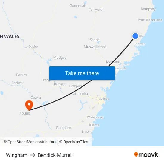 Wingham to Bendick Murrell map