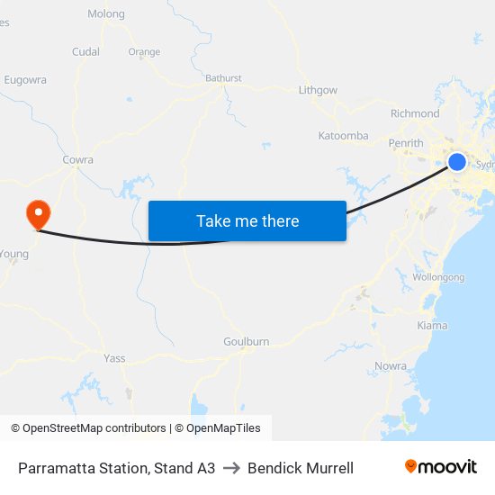 Parramatta Station, Stand A3 to Bendick Murrell map