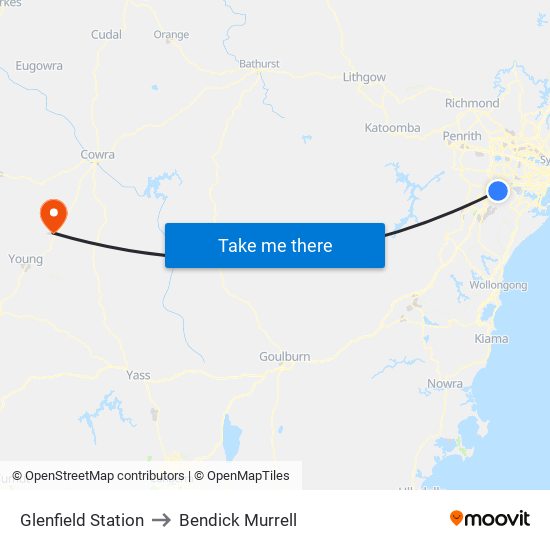 Glenfield Station to Bendick Murrell map