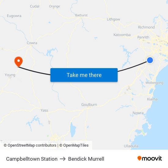 Campbelltown Station to Bendick Murrell map