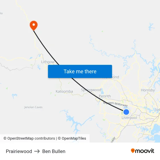 Prairiewood to Ben Bullen map