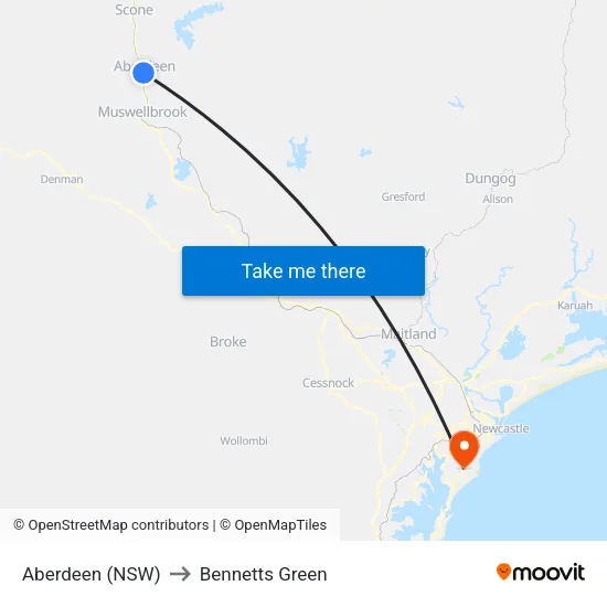 Aberdeen (NSW) to Bennetts Green map