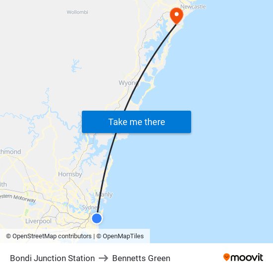 Bondi Junction Station to Bennetts Green map