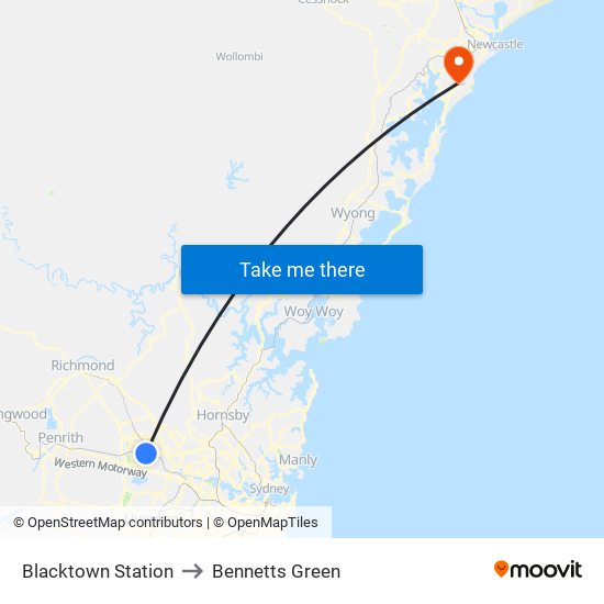 Blacktown Station to Bennetts Green map