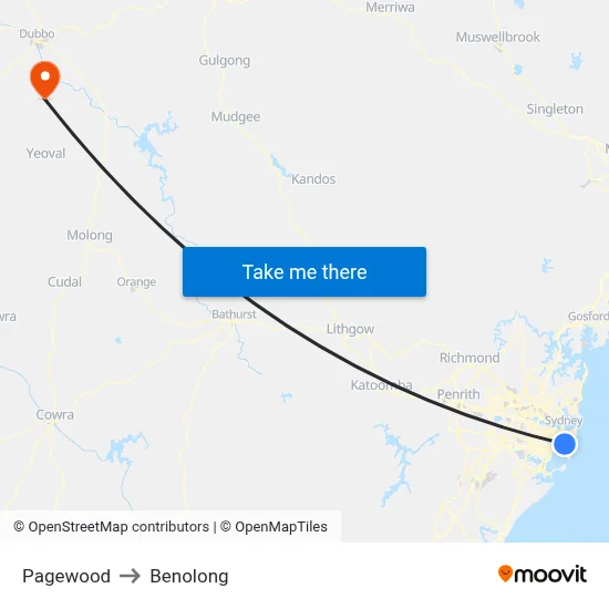 Pagewood to Benolong map