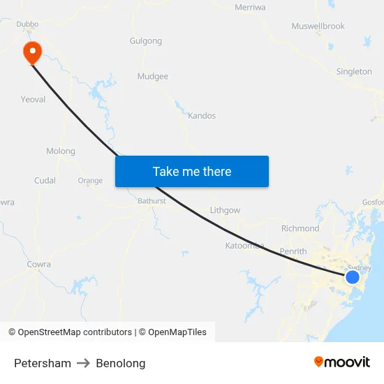 Petersham to Benolong map