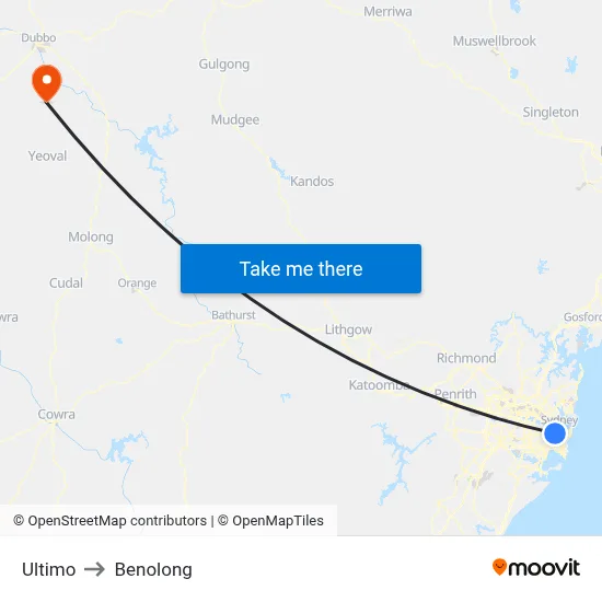 Ultimo to Benolong map