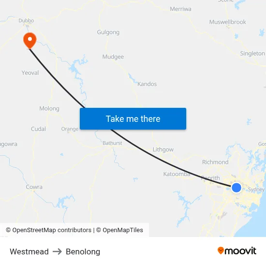 Westmead to Benolong map