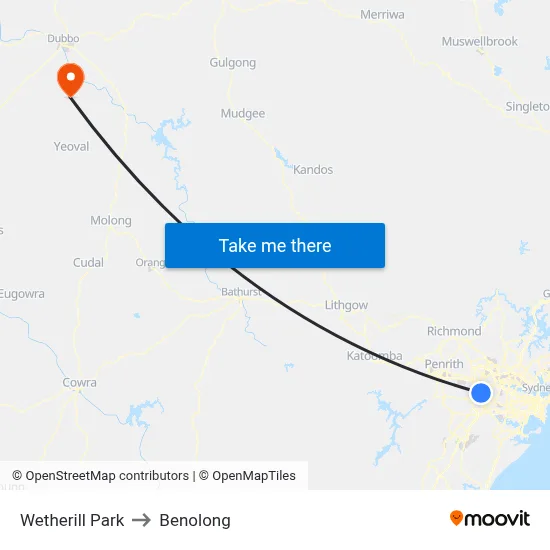 Wetherill Park to Benolong map