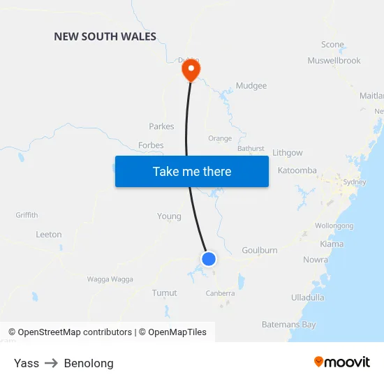 Yass to Benolong map