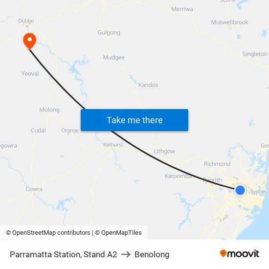 Parramatta Station, Stand A2 to Benolong map