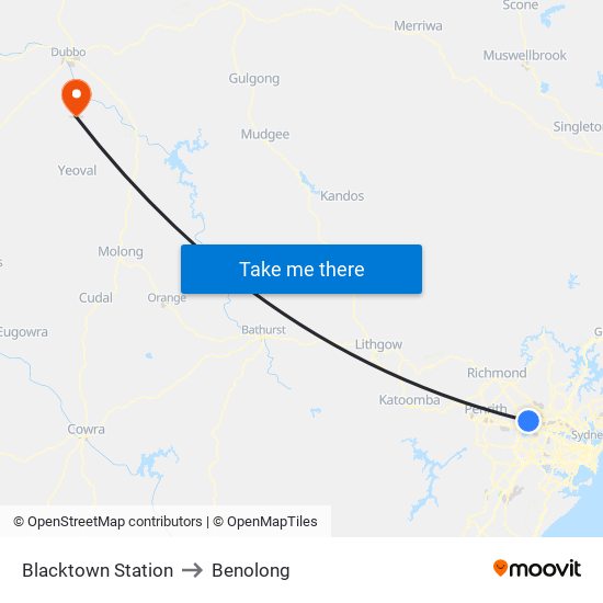 Blacktown Station to Benolong map