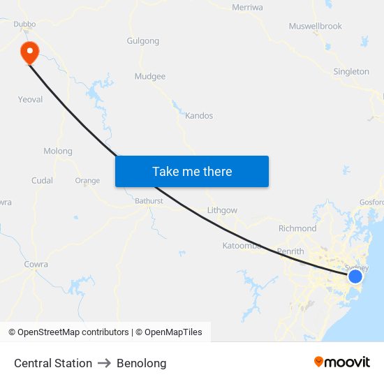 Central Station to Benolong map