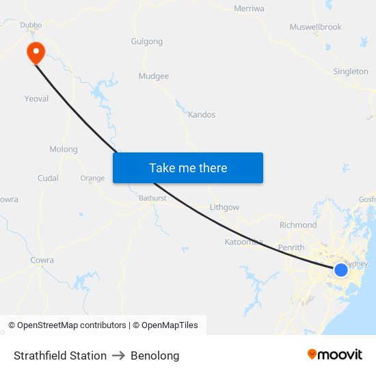 Strathfield Station to Benolong map