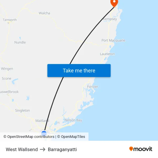 West Wallsend to Barraganyatti map