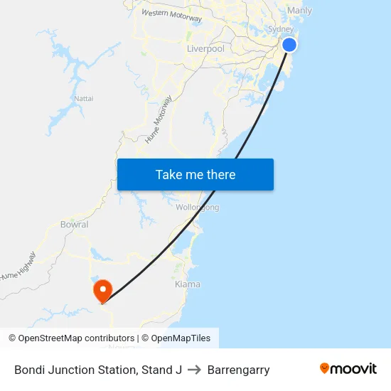 Bondi Junction Station, Stand J to Barrengarry map