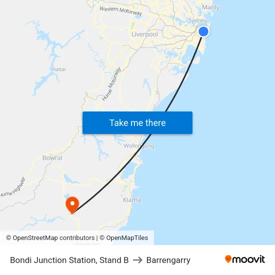 Bondi Junction Station, Stand B to Barrengarry map