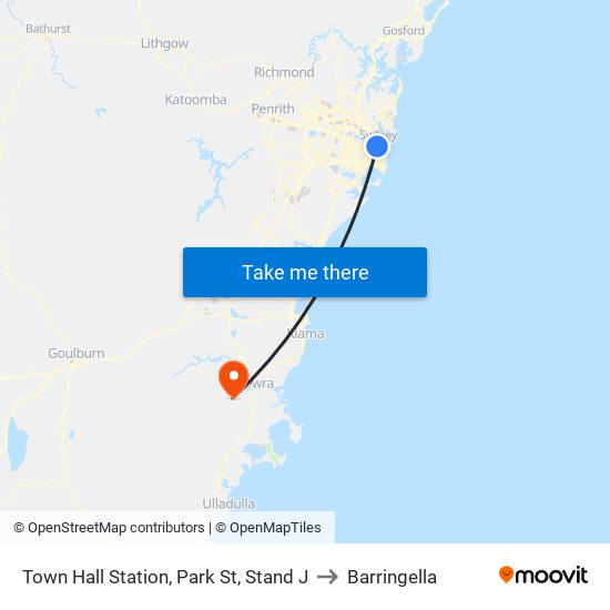 Town Hall Station, Park St, Stand J to Barringella map