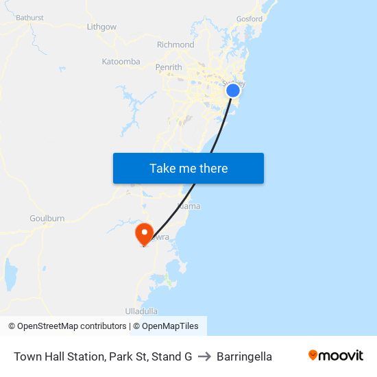 Town Hall Station, Park St, Stand G to Barringella map