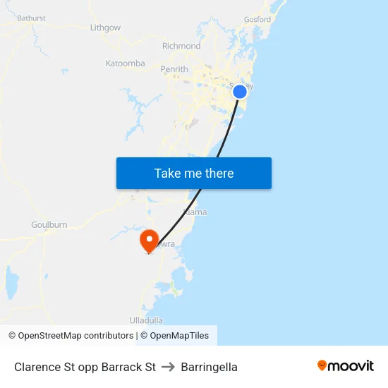 Clarence St opp Barrack St to Barringella map