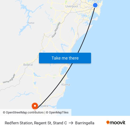 Redfern Station, Regent St, Stand C to Barringella map