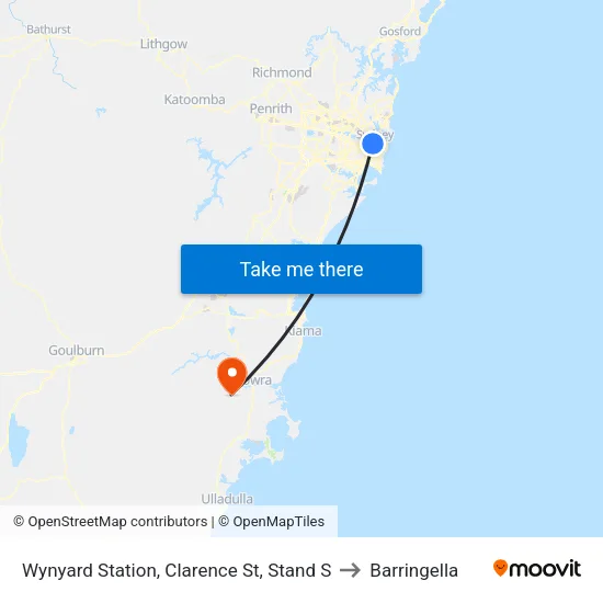 Wynyard Station, Clarence St, Stand S to Barringella map