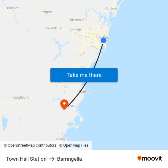 Town Hall Station to Barringella map