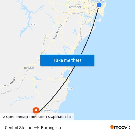 Central Station to Barringella map