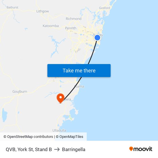 QVB, York St, Stand B to Barringella map