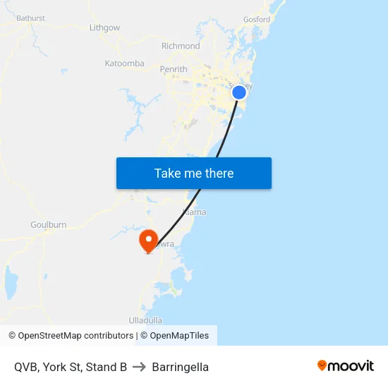 QVB, York St, Stand B to Barringella map