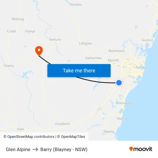 Glen Alpine to Barry (Blayney - NSW) map