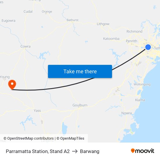 Parramatta Station, Stand A2 to Barwang map