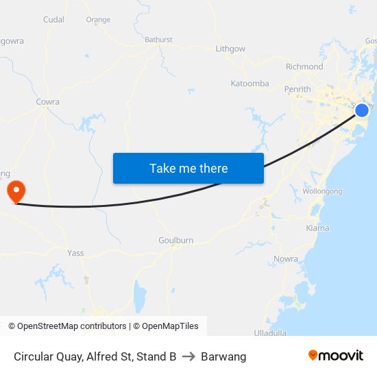 Circular Quay, Alfred St, Stand B to Barwang map