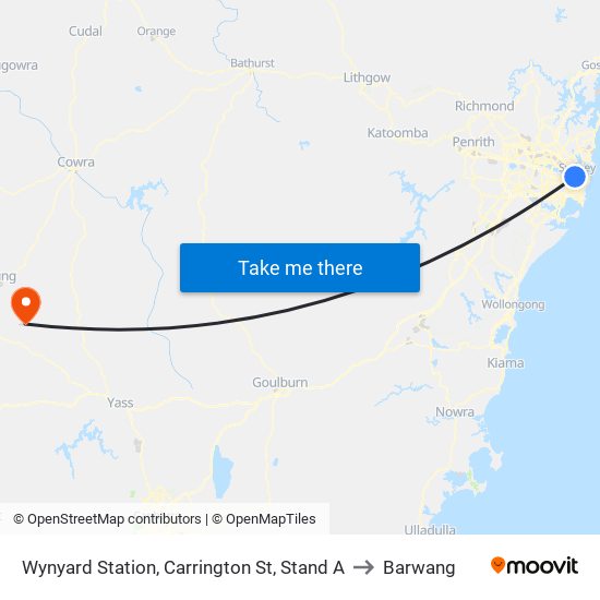 Wynyard Station, Carrington St, Stand A to Barwang map