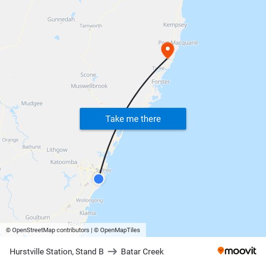 Hurstville Station, Stand B to Batar Creek map