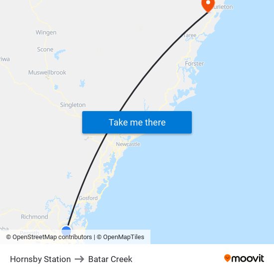 Hornsby Station to Batar Creek map