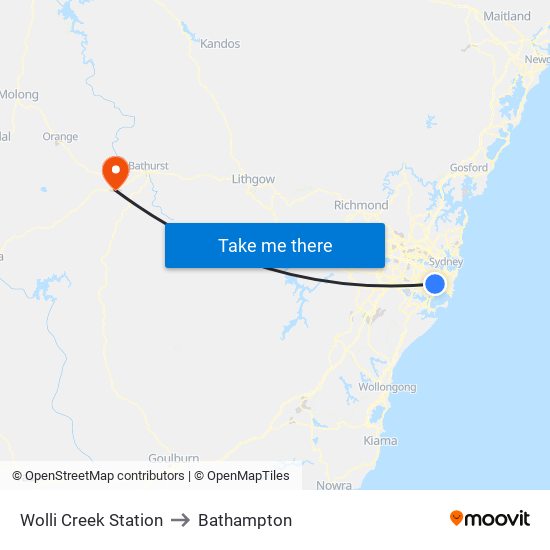 Wolli Creek Station to Bathampton map