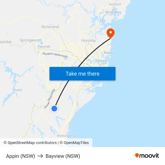 Appin (NSW) to Bayview (NSW) map