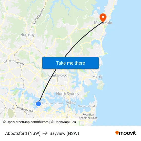 Abbotsford (NSW) to Bayview (NSW) map