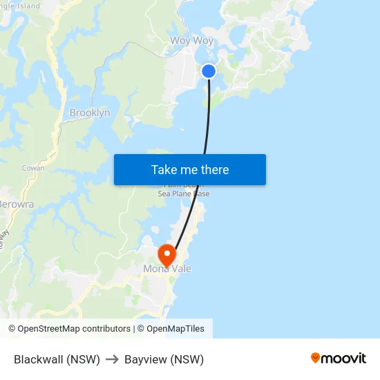 Blackwall (NSW) to Bayview (NSW) map