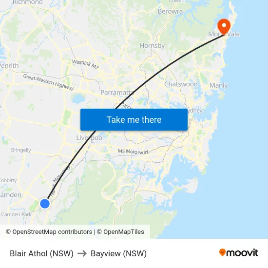 Blair Athol (NSW) to Bayview (NSW) map