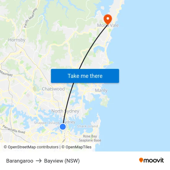 Barangaroo to Bayview (NSW) map