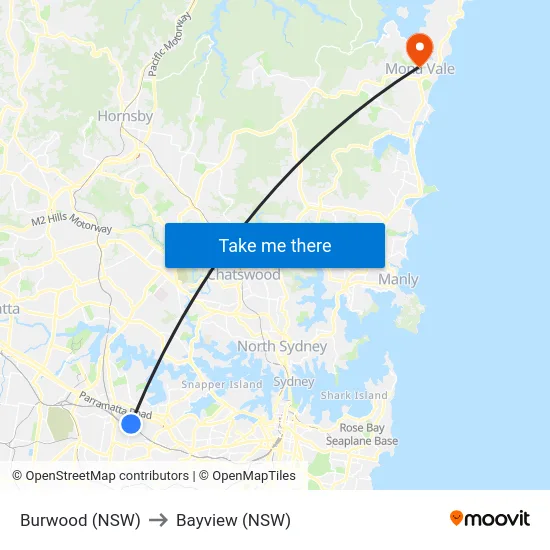 Burwood (NSW) to Bayview (NSW) map